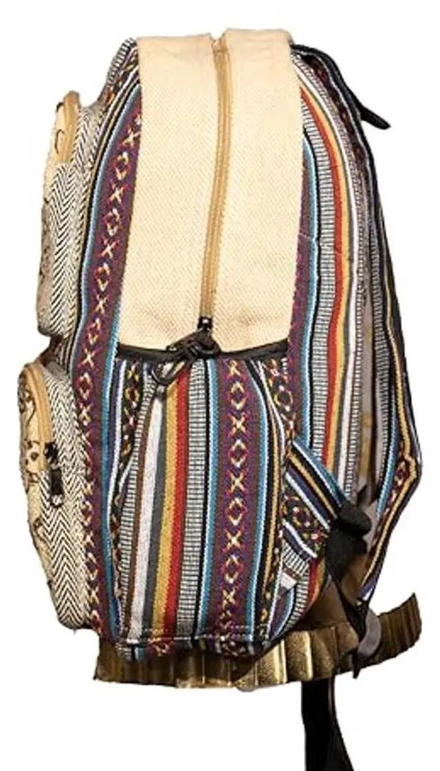 Alt view image 3 of 4 - Gurkha Handmade Unique Design Himalayan Hemp Cotton Backpack 17 IN Medium Hippie, Festival, Hiking, Tablet & Laptop Backpack Bag - Handmade In Mt. Everest Country Nepal