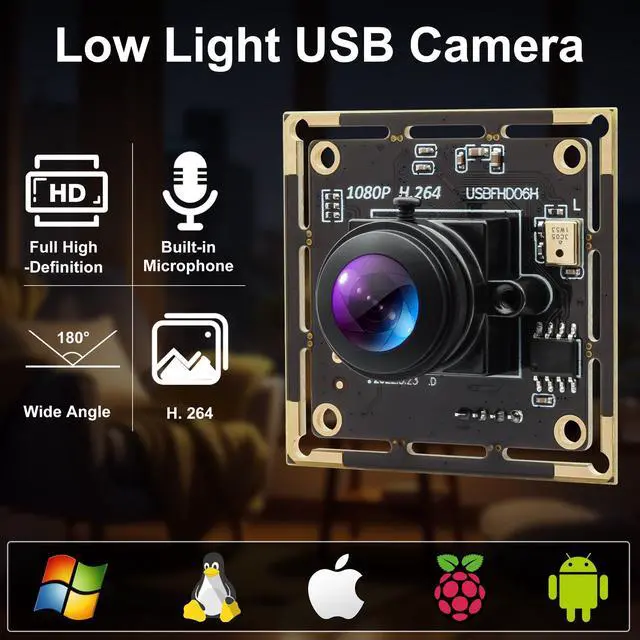 Alt view image 2 of 5 - QILOVE Fisheye USB Camera H.264 Wide Angle Low Light Full HD 1080P 30fps Small Video Camera with MIC for Lightburn 3D Printer PC Windows Android Linux Mac OS(Industrial Use, Video Monitoring)