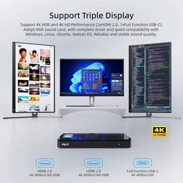 Alt view image 3 of 5 - MeLE Overclock4C Mini PC, 12th Alder Lake-N100(up to 3.4GHz,4C/4T), 32GB DDR4 512GB Micro Desktop Computer, 4K Triple Display, All-in-one USB-C, USB3.2/WiFi/BT/Ethernet on Business Home Office