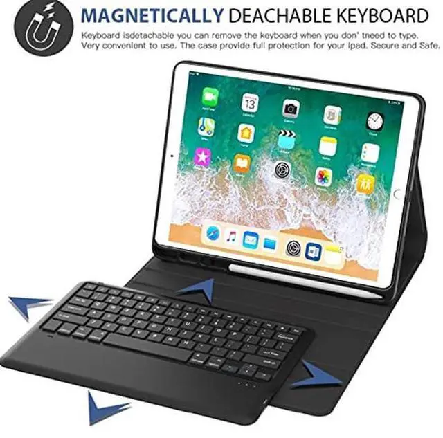 Alt view image 2 of 5 - QYiiD Keyboard Case for iPad Pro 12.9-inch 2017/2015 (Old Model, 2nd & 1st Generation - [7 Color Backlit] - Ultra-Thin PU Leather Case with Wireless Detachable Keyboard - with Pencil Holder, Black