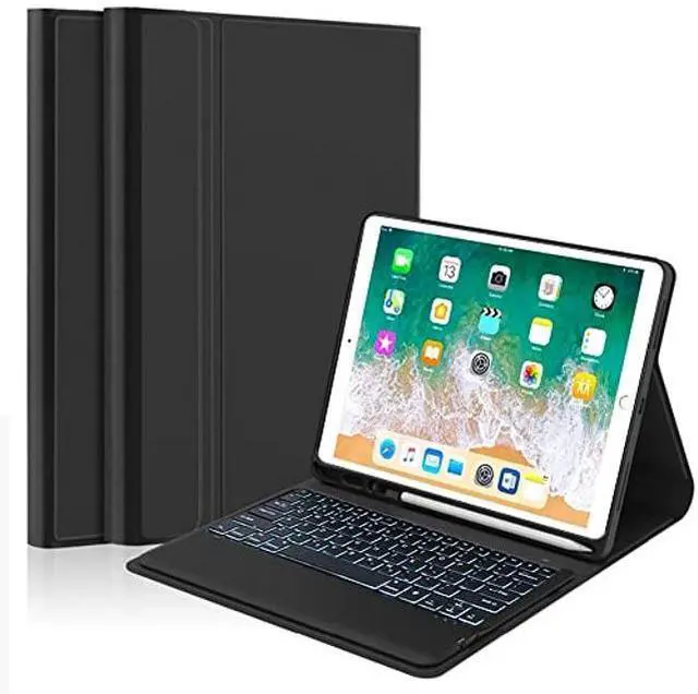 Main image of QYiiD Keyboard Case for iPad Pro 12.9-inch 2017/2015 (Old Model, 2nd & 1st Generation - [7 Color Backlit] - Ultra-Thin PU Leather Case with Wireless Detachable Keyboard - with Pencil Holder, Black