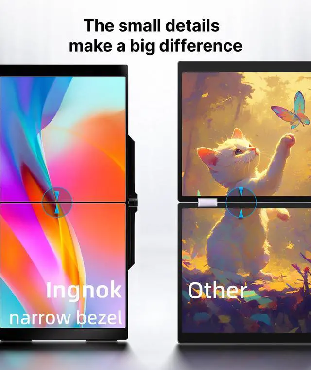 Alt view image 5 of 5 - Ingnok 15.6" Dual Monitor, FHD 1080P 100% sRGB Laptop Screen Extender for Windows Mac, Foldable Design, HDMI USB C Easy Setup Work Gaming Triple Monitor