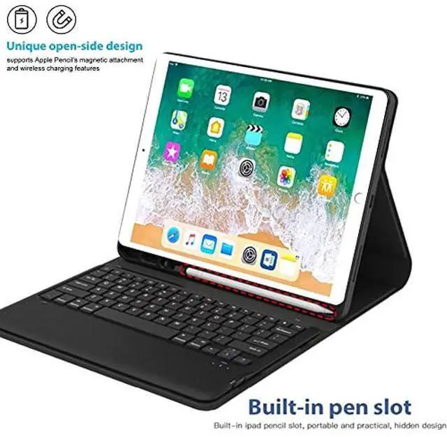 Alt view image 3 of 5 - QYiiD Keyboard Case for iPad Pro 12.9-inch 2017/2015 (Old Model, 2nd & 1st Generation - [7 Color Backlit] - Ultra-Thin PU Leather Case with Wireless Detachable Keyboard - with Pencil Holder, Black