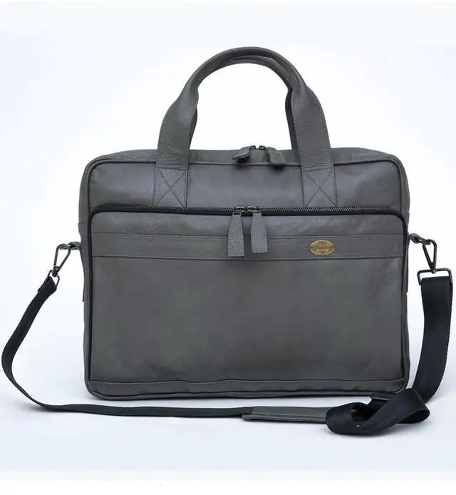 Alt view image 2 of 5 - Handmade Genuine Cowhide Leather Laptop Bag | Business Travel Laptop Messenger Bags (Grey Laptop Bag)
