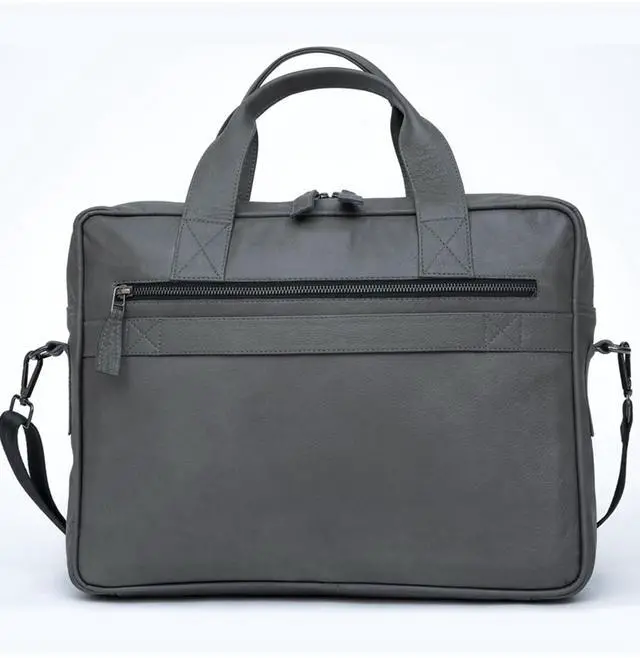 Alt view image 4 of 5 - Handmade Genuine Cowhide Leather Laptop Bag | Business Travel Laptop Messenger Bags (Grey Laptop Bag)