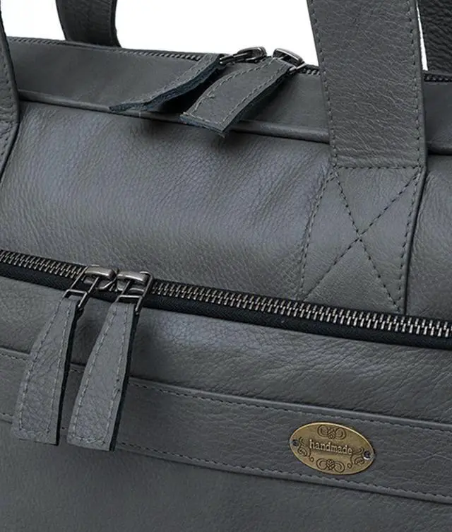 Alt view image 3 of 5 - Handmade Genuine Cowhide Leather Laptop Bag | Business Travel Laptop Messenger Bags (Grey Laptop Bag)