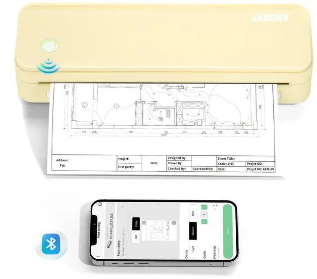 Main image of JADENS Portable Printers Wireless for Travel, Thermal Inkless Printer, Support 8.5" X 11" Thermal Paper(Yellow)