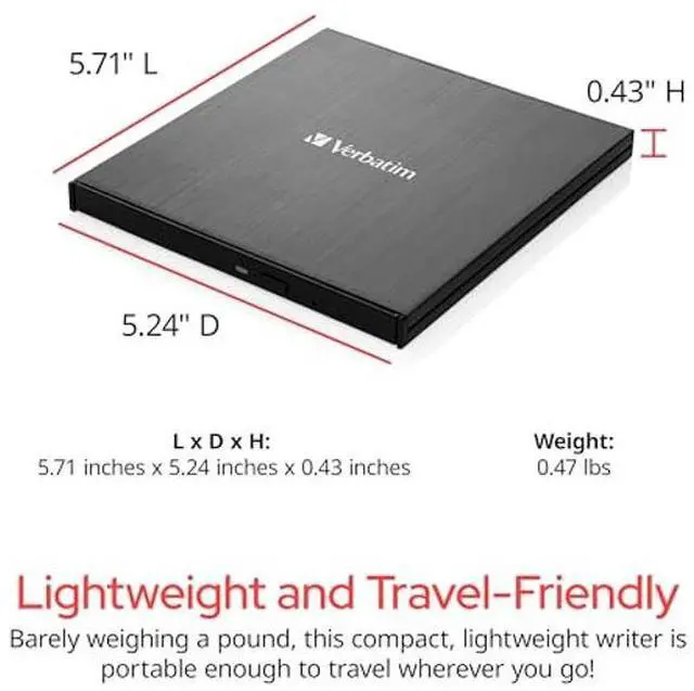 Alt view image 2 of 5 - Verbatim Ultra HD 4K CD DVD Blu-ray Writer USB 3.2 GEN 1 USB-C Connectivity Slim Brushed Metal Enclosure Compatible with Mac and PC with Free 25GB Blu-ray disc