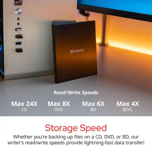 Alt view image 5 of 5 - Verbatim Ultra HD 4K CD DVD Blu-ray Writer USB 3.2 GEN 1 USB-C Connectivity Slim Brushed Metal Enclosure Compatible with Mac and PC with Free 25GB Blu-ray disc