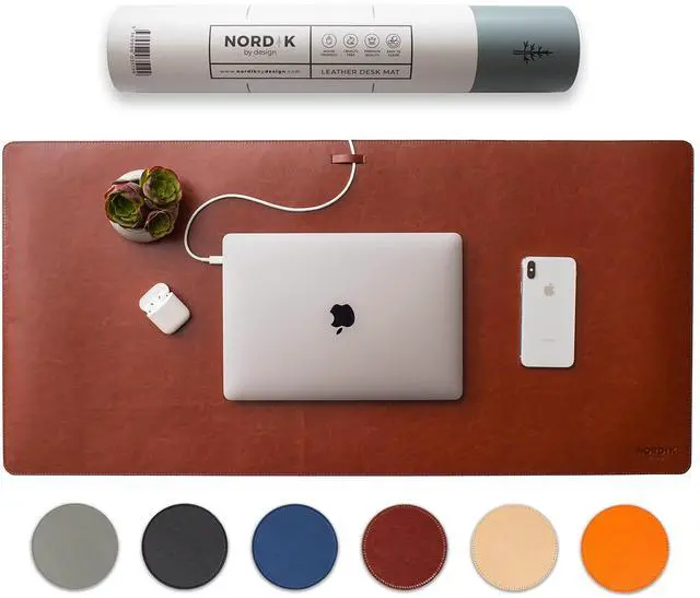 Alt view image 3 of 5 - Dual Monitor Riser and Brown Leather Desk Mat Bundle - Premium Handmade Hardwood Acacia - Large Leather Desk Pad Protector Blotter