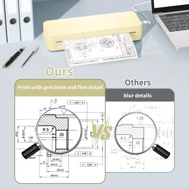 Alt view image 4 of 5 - JADENS Portable Printers Wireless for Travel, Thermal Inkless Printer, Support 8.5" X 11" Thermal Paper(Yellow)