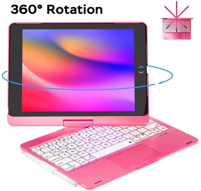 Alt view image 5 of 5 - NOKBABO iPad 9th Generation Case with Keyboard 360deg Rotatable Touchpad and 7 Color Backlight & Pencil Holder for iPad 9th/8th/7th Gen 10.2 inch & iPad Air 3rd Gen/iPad Pro 10.5 inch - Peach Pink