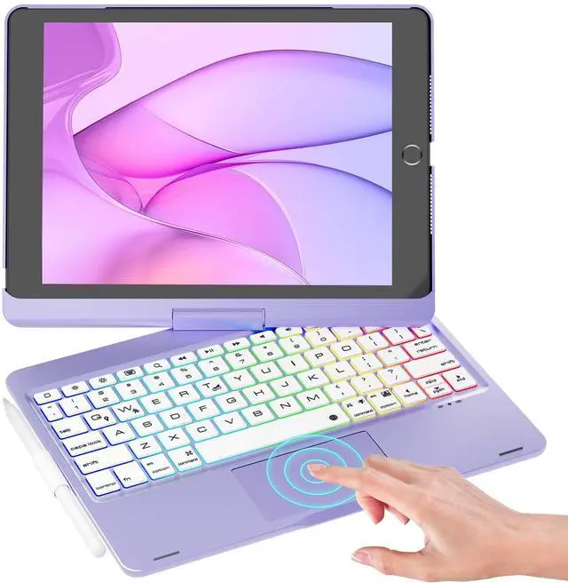 Main image of NOKBABO iPad 9th Generation Case with Keyboard 360deg Rotatable Touchpad and 7 Color Backlight & Pencil Holder for iPad 9th/8th/7th Gen 10.2 inch & iPad Air 3rd Gen/iPad Pro 10.5 inch - Light Purple