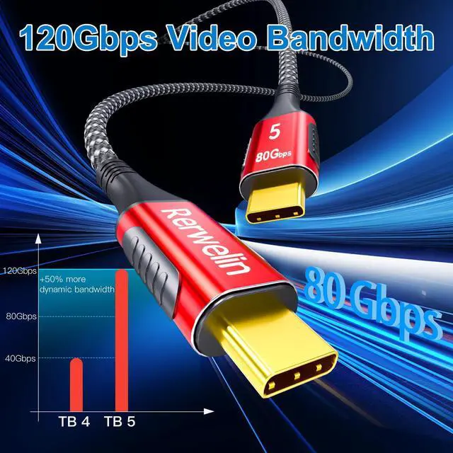 Alt view image 2 of 5 - 80Gbps for Thunderbolt 5 Cable 6FT, USB4 V2 Cable 120Gbps Bandwidth, PD 240W, 16K/8K 60Hz, 4K 540Hz/240Hz, USB C Monitor Video Display Cable for iPhone 16, Razer Blade, ACASIS SSD, Thunderbolt 4/3