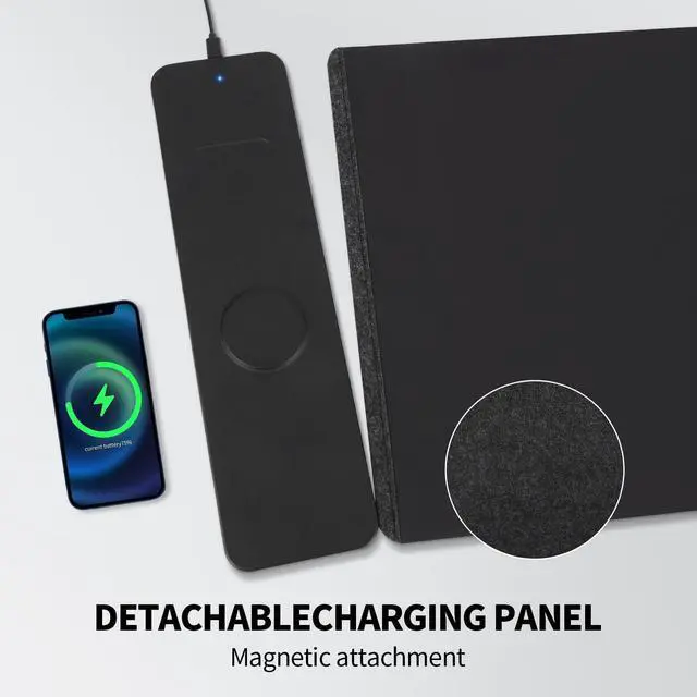 Alt view image 4 of 5 - Wireless Charging Mouse Pad,Dual Fast Charger, Reversible Felt & PU Leather Desk Mat, for Office & Gaming, Large Surface, iPhone & Android Compatible - Black
