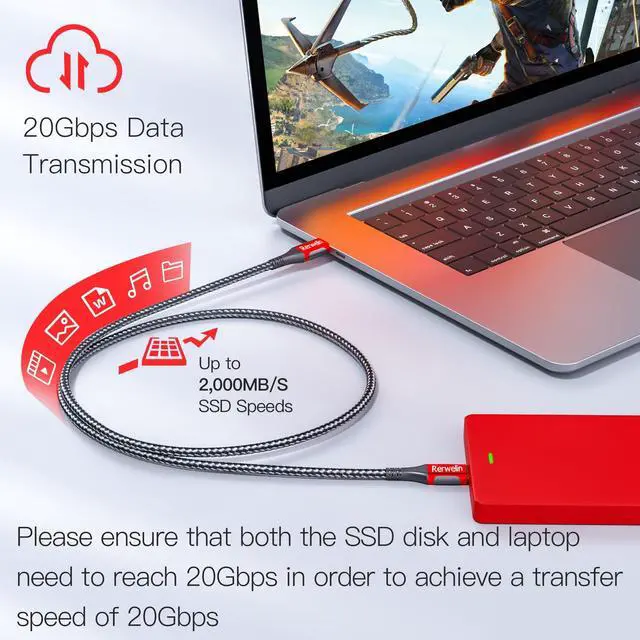 Alt view image 2 of 5 - 20Gbps for Thunderbolt 5 Cable 15FT, USB4 V2 Cable, PD 240W, 5K / 4K@60Hz USB C Monitor Video Display Cable for iPhone 16/15, Razer Blade, ACASIS SSD, Thunderbolt 4/3