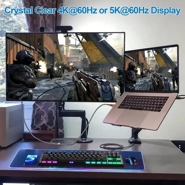 Alt view image 3 of 5 - 20Gbps for Thunderbolt 5 Cable 15FT, USB4 V2 Cable, PD 240W, 5K / 4K@60Hz USB C Monitor Video Display Cable for iPhone 16/15, Razer Blade, ACASIS SSD, Thunderbolt 4/3