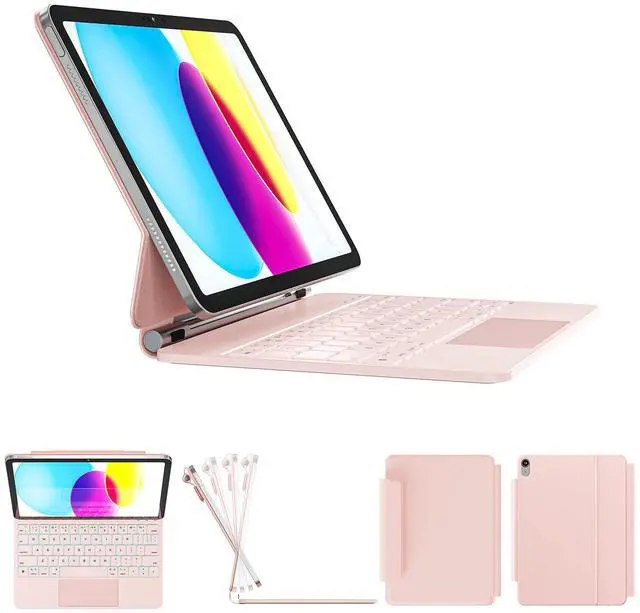 Main image of RAYMCRAFT for iPad 11th(A16, 2025)/10th Generation Case with Keyboard, Magic Keyboard 2022, Springy Backlit Keys, Stain-Resistant Surface, Multi-Touch Trackpad,Pink