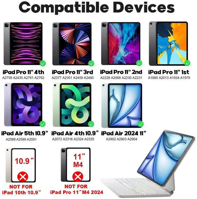 Alt view image 2 of 5 - NOKBABO for iPad Air 11 inch case with Keyboard 2024 (M2), Magic-Stand, 7-Color Backlit, Magic Keyboard for iPad Pro 11 (4th/3rd/2nd/1st) & iPad Air 10.9 inch 6th/5th/4th - White