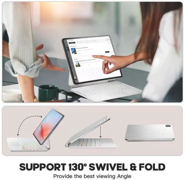 Alt view image 5 of 5 - NOKBABO for iPad Air 11 inch case with Keyboard 2024 (M2), Magic-Stand, 7-Color Backlit, Magic Keyboard for iPad Pro 11 (4th/3rd/2nd/1st) & iPad Air 10.9 inch 6th/5th/4th - White