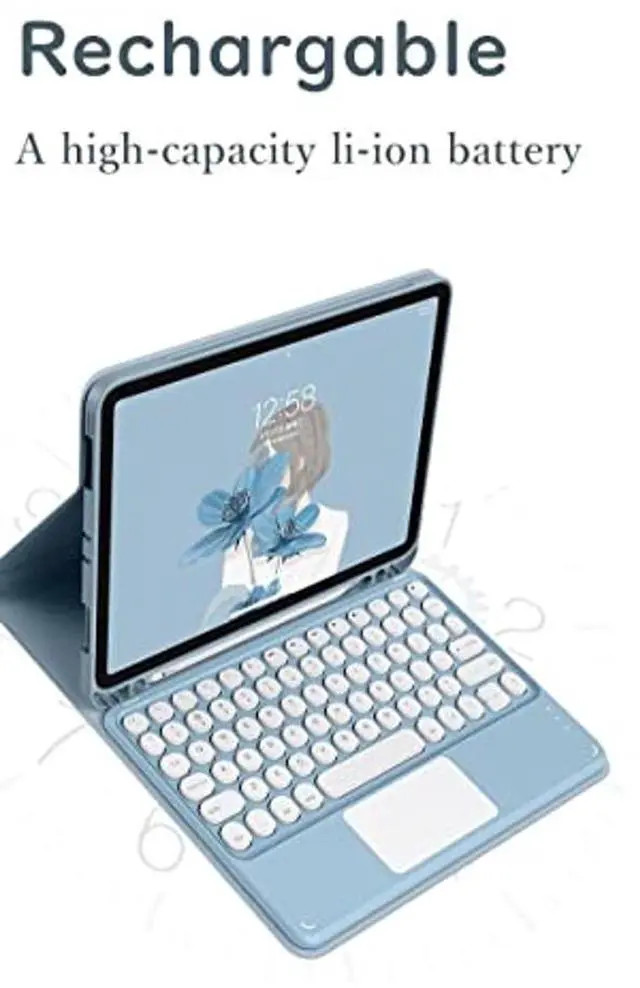 Alt view image 4 of 5 - HENGHUI iPad Mini 5th Generation Mini 4 Keyboard Case Touchpad Detachable Keyboard with Pencil Holder Round Key Color Slim Smart Cover for Mini 5th Gen, Pink