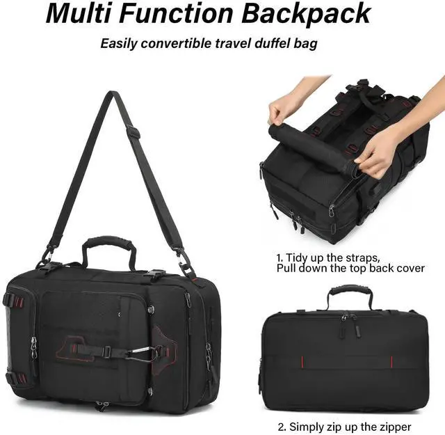 Alt view image 2 of 5 - Mfinesun Travel Backpack for Men, 60L Large Carry on Backpack Durable Convertible Duffle Bag Fit for 17 Inch Laptop with Shoe Compartment, Wet Pocket