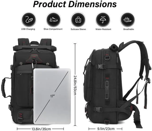 Alt view image 3 of 5 - Mfinesun Travel Backpack for Men, 60L Large Carry on Backpack Durable Convertible Duffle Bag Fit for 17 Inch Laptop with Shoe Compartment, Wet Pocket