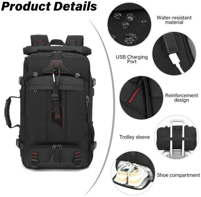 Alt view image 5 of 5 - Mfinesun Travel Backpack for Men, 60L Large Carry on Backpack Durable Convertible Duffle Bag Fit for 17 Inch Laptop with Shoe Compartment, Wet Pocket