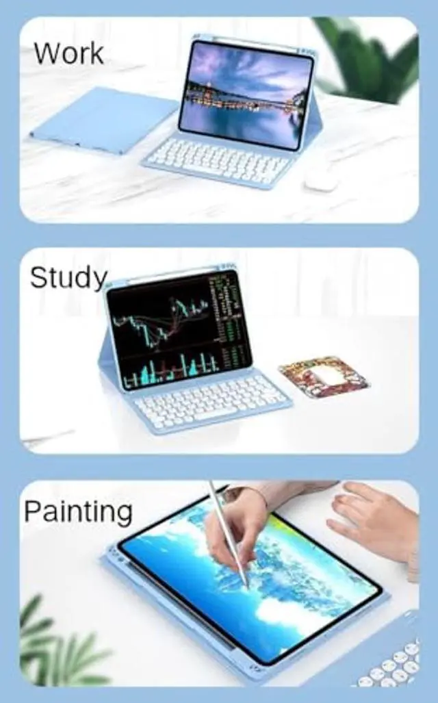 Alt view image 2 of 5 - NUWONAYA Keyboard Case for iPad Pro 13 (M4) 2024 with Mouse, Magnetic Detachable Candy Color Round Keys Keyboard Case for iPad Pro 13 inch Tablet 2024 with Pencil Holder,Teal