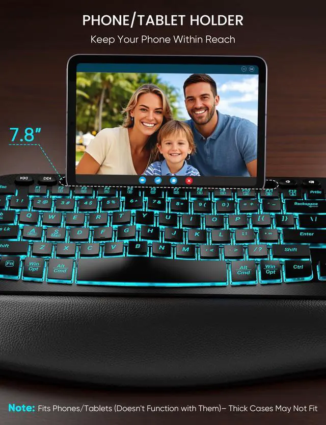 Alt view image 4 of 5 - SABLUTE 2 Pack Ergonomic Wireless Keyboard and Mouse Combo - Wave Keyboard with Soft Leather Wrist Rest, Resistant Keys, RGB Backlit Rechargeable Set