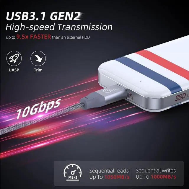 Alt view image 2 of 5 - SAN ZANG MASTER 1TB Portable SSD - Up to 1050MB/s High-Speed Transfer, USB 3.2 Gen 2, External Solid State Drive with 2 in 1 Cable, External SSD 1TB Data Storage for PC, Mac, Android, Gaming Consoles