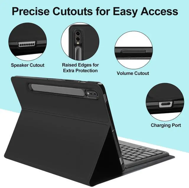 Alt view image 4 of 5 - Galaxy Tab S10 Ultra/S9 Ultra/S8 Ultra Keyboard Case 14.6 inch, 7-Color Backlit, Smart Magnetic Detachable Wireless Bluetooth Keyboard, Slim Protective Folio Case with S Pen Holder, Auto Sleep/Wake