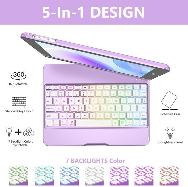 Alt view image 3 of 5 - MMK iPad Keyboard Case 9.7 for New iPad 2018 (6th Gen) - iPad Pro 2017 (5th Gen) - iPad Air 2/ Air -Detachable Wireless Bluetooth Keyboard - Magnetic Auto Sleep/Wake (Purple)