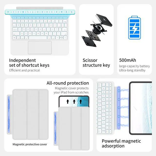 Alt view image 3 of 5 - Otuoor Keyboard Case for iPad Air 13 inch (M3 2025 / M2 2024), Magnetic Detachable Keyboard Case for iPad Pro 12.9 inch (6th,5th,4th,3rd Gen) with Backlit Keys,Trackpad,Portrait/Landscape Mode (White)