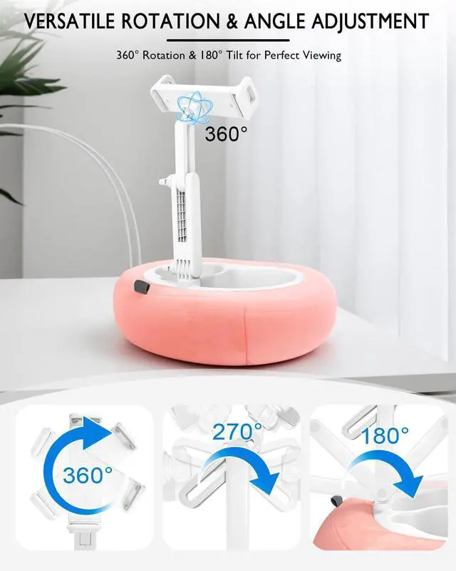 Alt view image 5 of 5 - Tablet Pillow Stand, Compatible with 5"-12.9" Kindle, iPad, Phone/Tablet, Google, Samsung, 360deg Rotating Phone Holder for Bed, Soft Plush Fabric, Detachable Bowl, Reading and Relaxation on Bed, Pink