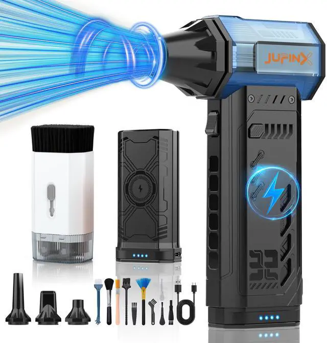 Main image of JUFINX X301 Electric Air Duster with 6000MAH Removable Battery, Backup Air Nozzles,32MM Super Motor,380G Wind Pressure and C01 Keyboard Cleaning Kit