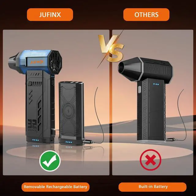 Alt view image 4 of 5 - JUFINX X301 Electric Air Duster with 6000MAH Removable Battery, Backup Air Nozzles,32MM Super Motor,380G Wind Pressure and C01 Keyboard Cleaning Kit
