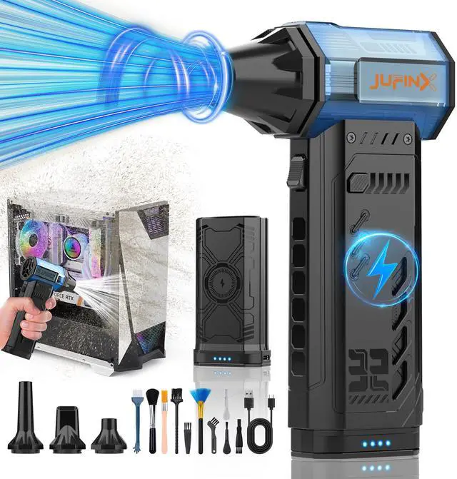 Alt view image 2 of 5 - JUFINX X301 Electric Air Duster with 6000MAH Removable Battery, Backup Air Nozzles,32MM Super Motor,380G Wind Pressure and C01 Keyboard Cleaning Kit