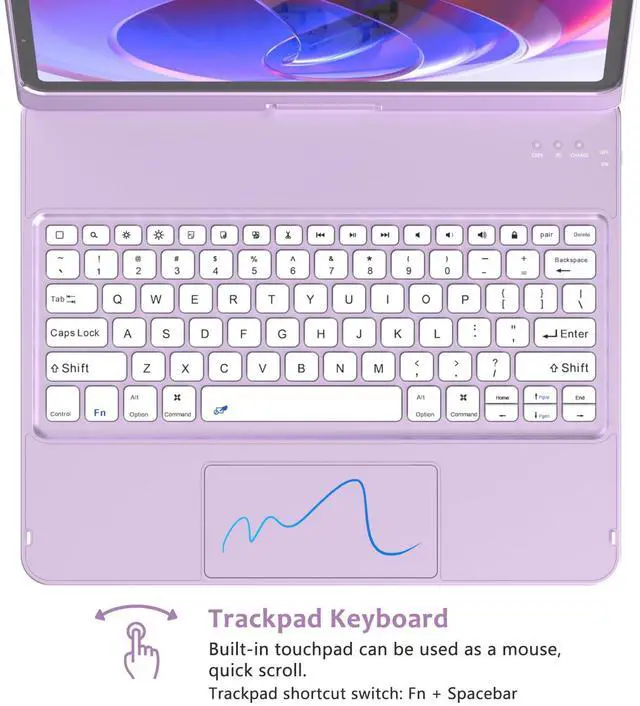 Alt view image 4 of 5 - KBCASE Touch Keyboard Case for iPad Air 13 inch (M3/M2, 2025/2024)/for iPad Pro 12.9 inch 3rd/4th Gen 2018/2020, 360degRotatable Case with Touchpad & Pencil Holder for iPad Air 13 inch (Light Purple)