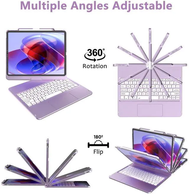 Alt view image 3 of 5 - KBCASE Touch Keyboard Case for iPad Air 13 inch (M3/M2, 2025/2024)/for iPad Pro 12.9 inch 3rd/4th Gen 2018/2020, 360degRotatable Case with Touchpad & Pencil Holder for iPad Air 13 inch (Light Purple)