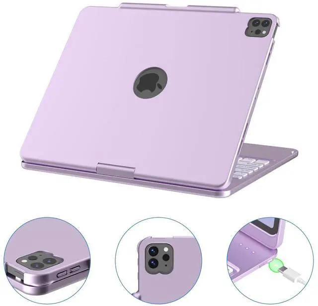 Alt view image 5 of 5 - KBCASE Touch Keyboard Case for iPad Air 13 inch (M3/M2, 2025/2024)/for iPad Pro 12.9 inch 3rd/4th Gen 2018/2020, 360degRotatable Case with Touchpad & Pencil Holder for iPad Air 13 inch (Light Purple)