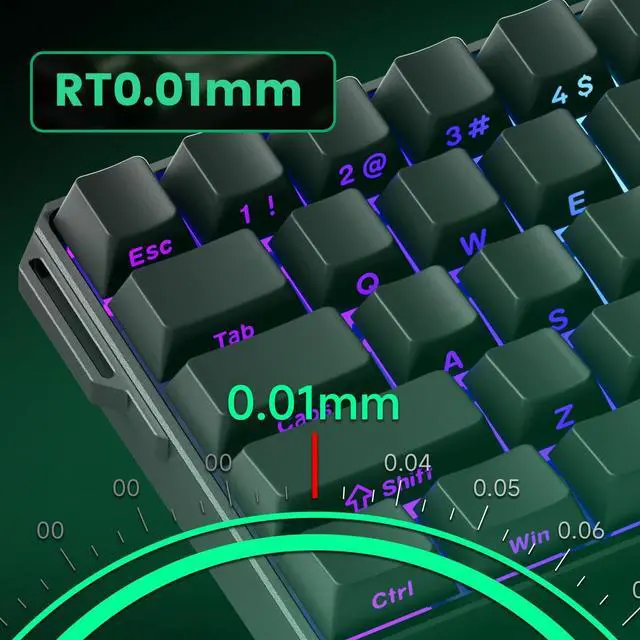 Alt view image 3 of 5 - MONSGEEK FUN60 Ultra Rapid Trigger Gaming Keyboard 8k SP Magnetic Switch HE Aluminum Wired Keyboard 60% Black Shine-Through, Glare Magnetic Switch