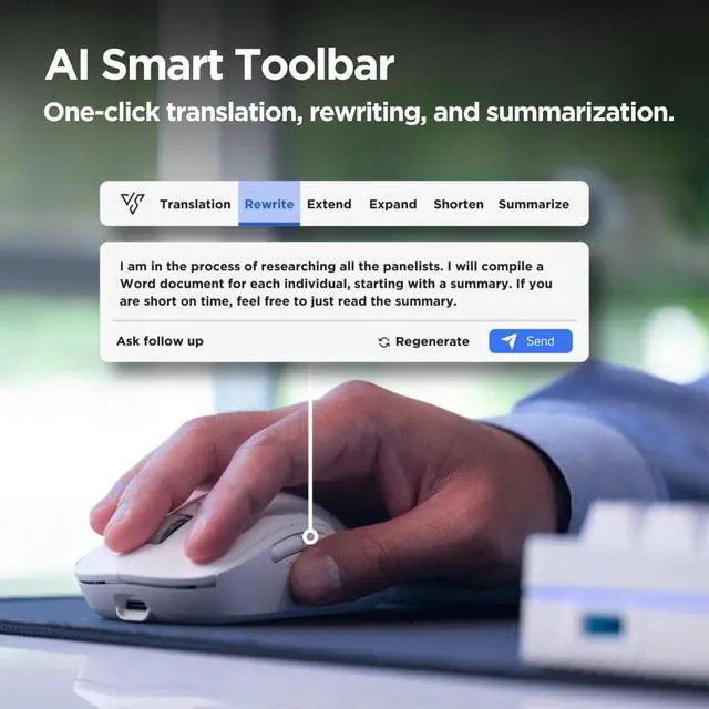 Alt view image 3 of 5 - Virtusx AI Mouse, Jethro V1 - AI Voice & Audio Recorder, Note Taking Mouse for Computer & Laptop with Centralized AI Software, AI Writing Tools, Voice Typing, Transcribe, Translate & Summarize
