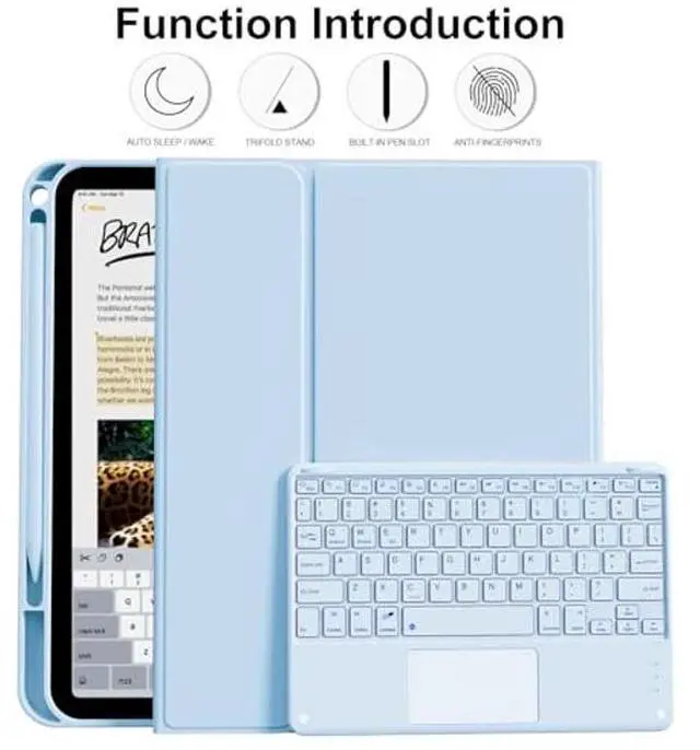 Alt view image 3 of 5 - Kenke for iPad 11/10th Gen Case with Keyboard 11/10.9 inch 2025 A16/2022, Detachable Wireless Bluetooth with Right Side Pencil Holder, Multi-Touch Trackpad Square Keycaps (Blue