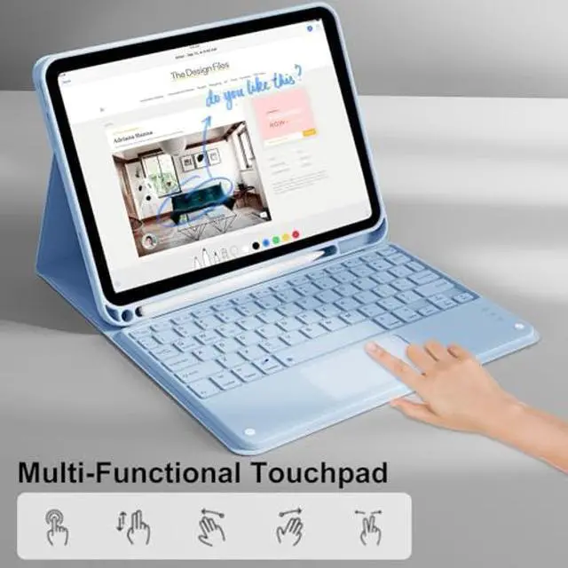 Alt view image 4 of 5 - Kenke for iPad 11/10th Gen Case with Keyboard 11/10.9 inch 2025 A16/2022, Detachable Wireless Bluetooth with Right Side Pencil Holder, Multi-Touch Trackpad Square Keycaps (Blue