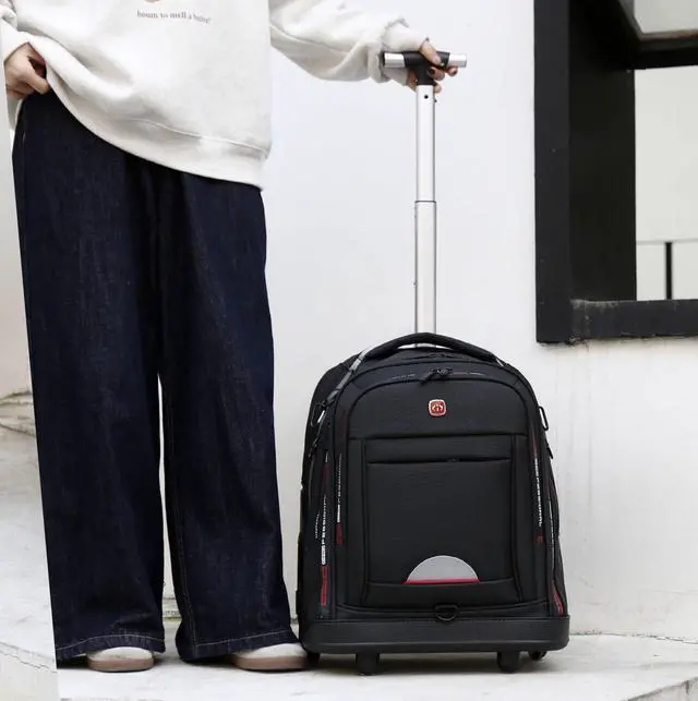 Alt view image 3 of 5 - PISKGODSF Rolling Backpack for Adults, Backpack with Wheels, Large Wheeled Backpack with Laptop Waterproof Compartment, Roller Backpack on Wheels, Suitable for Leisure Outdoor Business Travel (Red)