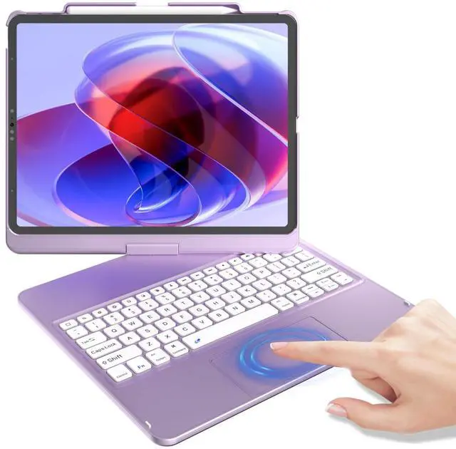Main image of KBCASE Touch Keyboard Case for iPad Air 13 inch (M3/M2, 2025/2024)/for iPad Pro 12.9 inch 3rd/4th Gen 2018/2020, 360degRotatable Case with Touchpad & Pencil Holder for iPad Air 13 inch (Light Purple)