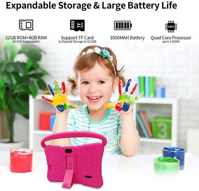 Alt view image 3 of 5 - NEWISION 7 inch Kids Tablet with Case,32GB Toddler Tablets Android 13 with WiFi,Dual Camera,Education,Games,Kids Software Pre-Installed,Computer Tablet PC with Age Filters,Parental Controls(Pink)