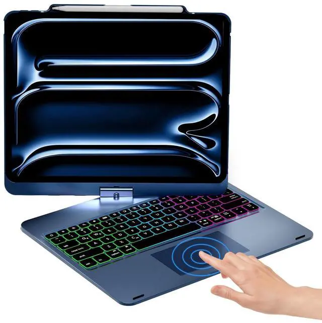 Main image of NOKBABO for iPad 13 pro case with Keyboard & iPad Air 13 inch case Keyboard, Rainbow Backlits, Pencil Holder, 360degRotatable, Compatible with iPad Pro 12.9 6th/5th/4th/3rd Generation - Lake Blue
