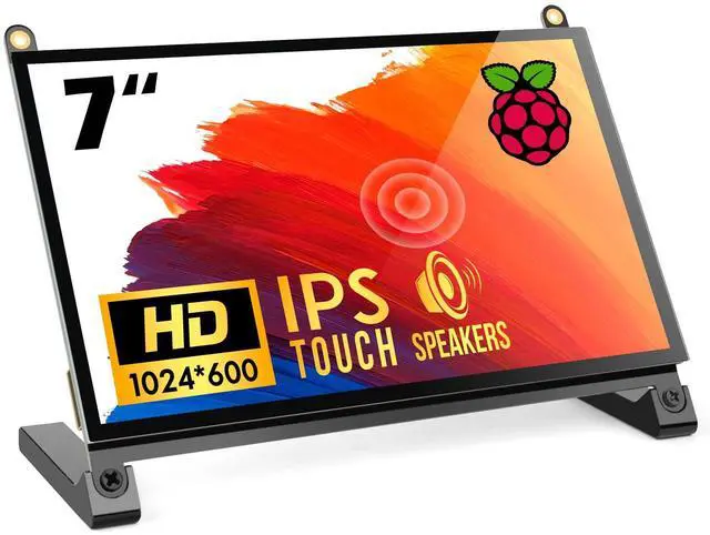Main image of ROADOM 7'' Raspberry Pi Screen, IPS1024x600,Responsive Smooth Touch,Dual Built-in Speakers,HDMI Input,Compatible with Raspberry Pi 5/4/3,Driver Free